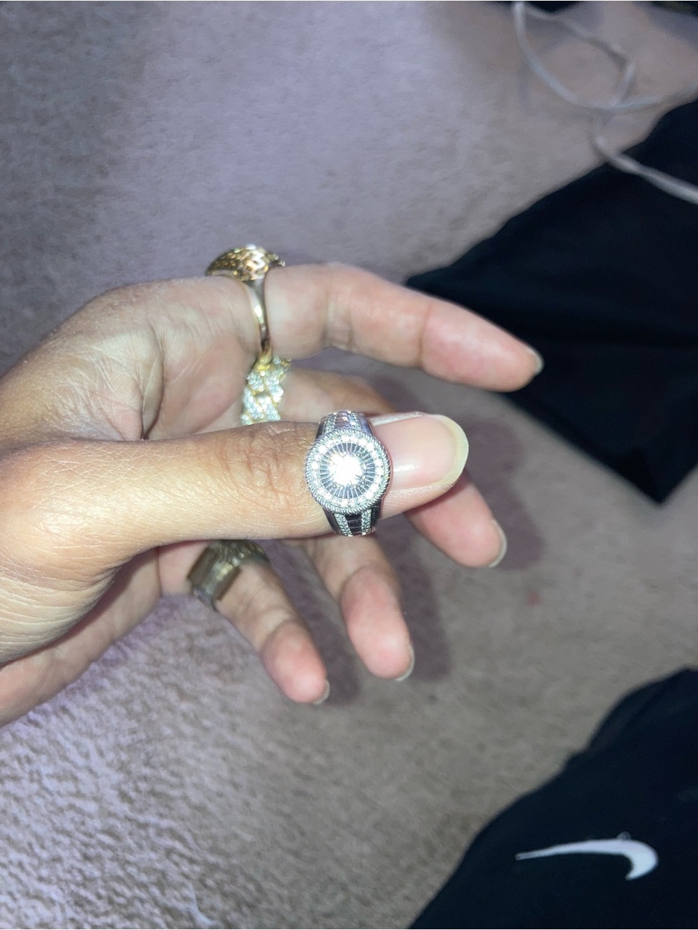 Men's 925 Silver moissanite Halo Statement Ring with Clear Center Stone